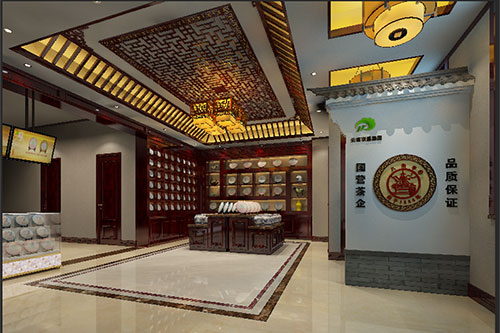 灯塔古朴典雅的中式茶叶店大堂设计效果图
