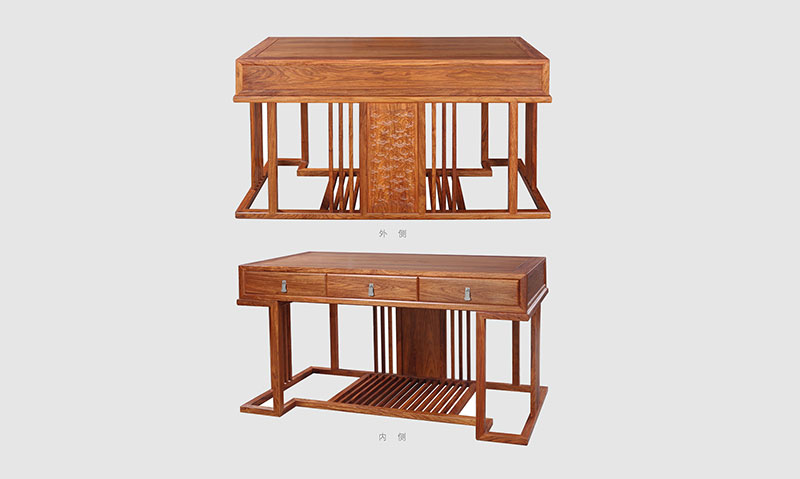 灯塔 别墅中式家居书房装修实木书桌效果图